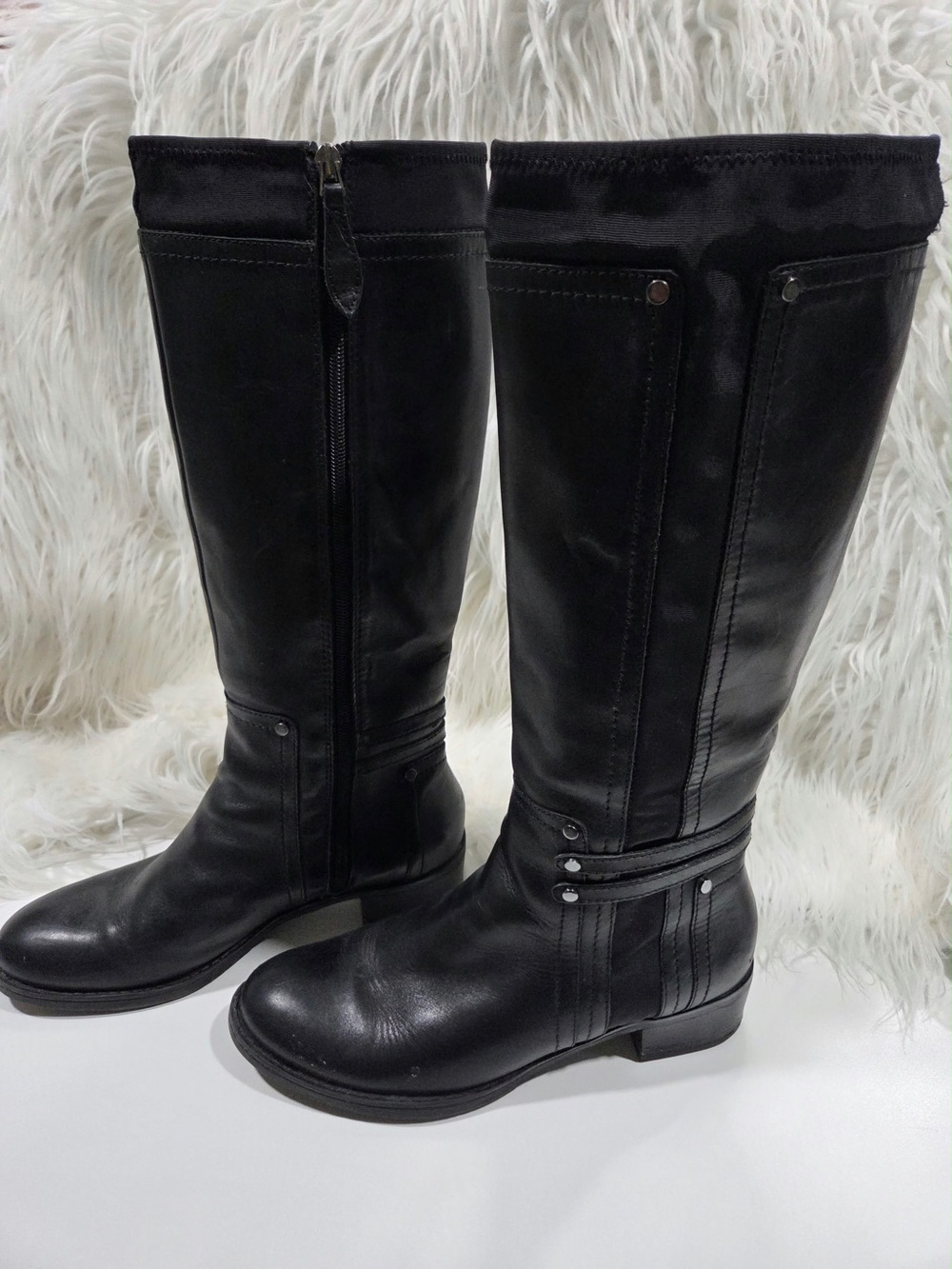 Franco Sarto Black Leather Knee-High Riding Boots Size 9